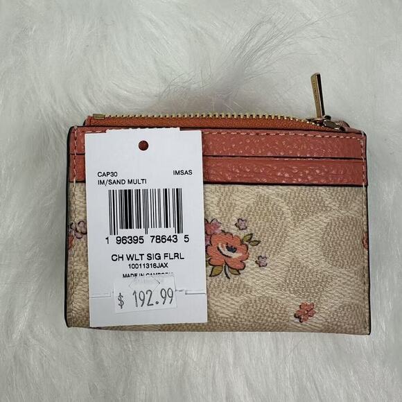 Coach Card Holder Wallet In Signature Canvas With Floral Print In Sand CAP30 NWT - Picture 6 of 6